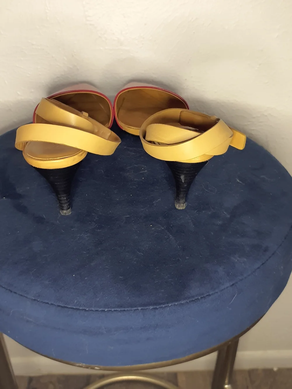 See By Chloe Two-Tone Red & Tan Pointed Toe Ankle-Strap Flats